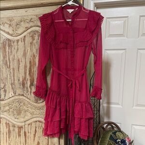 Ted Baker London Cranberry Ruffle-Tier Long Sleeve Dress